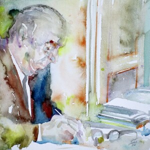 PABLO NERUDA Aquarell Portrait - POSTER - verschiedene Größen erhältlich! Druck Malerei Dichter Lyrik Schriftsteller Arbeit Schreiben Literatur