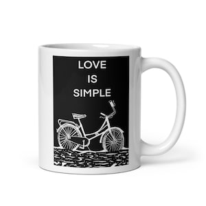 MUG - LOVE Is SIMPLE - mugs cup of coffee breakfast print painting illustration drawig cycle bicycle biking cycling bike seashore holiday