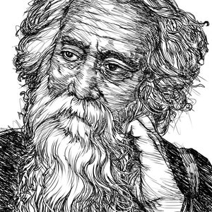 RABINDRANATH TAGORE portret tuszem - PLAKAT - dostępne różne rozmiary! wydruk artystyczny malarstwo rysunek pisarz poeta poezja indie praca