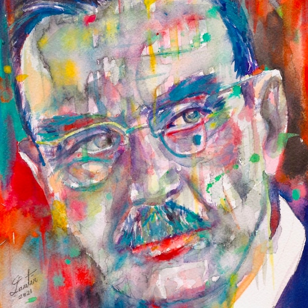 THOMAS MANN watercolor portrait - POSTER - various sizes available! art print