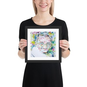 MAHATMA GANDHI watercolor portrait - FRAMED poster 10x10 inches ! art print painting illustration drawing guru yogi spiritual teacher mystic