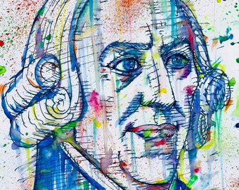 ADAM SMITH watercolor and ink portrait  - POSTER - various sizes ! art print
