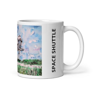 Mug - atterrissage de la navette spatiale - peinture à l'aquarelle - différentes tailles ! mugs de petit-déjeuner tasse de café impression d'art fusée missile nasa kennedy center
