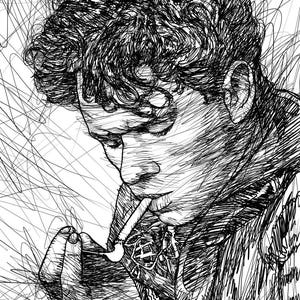 DYLAN THOMAS ink portrait - POSTER - various sizes available! art print painting drawing writer book poet poetry author illustration