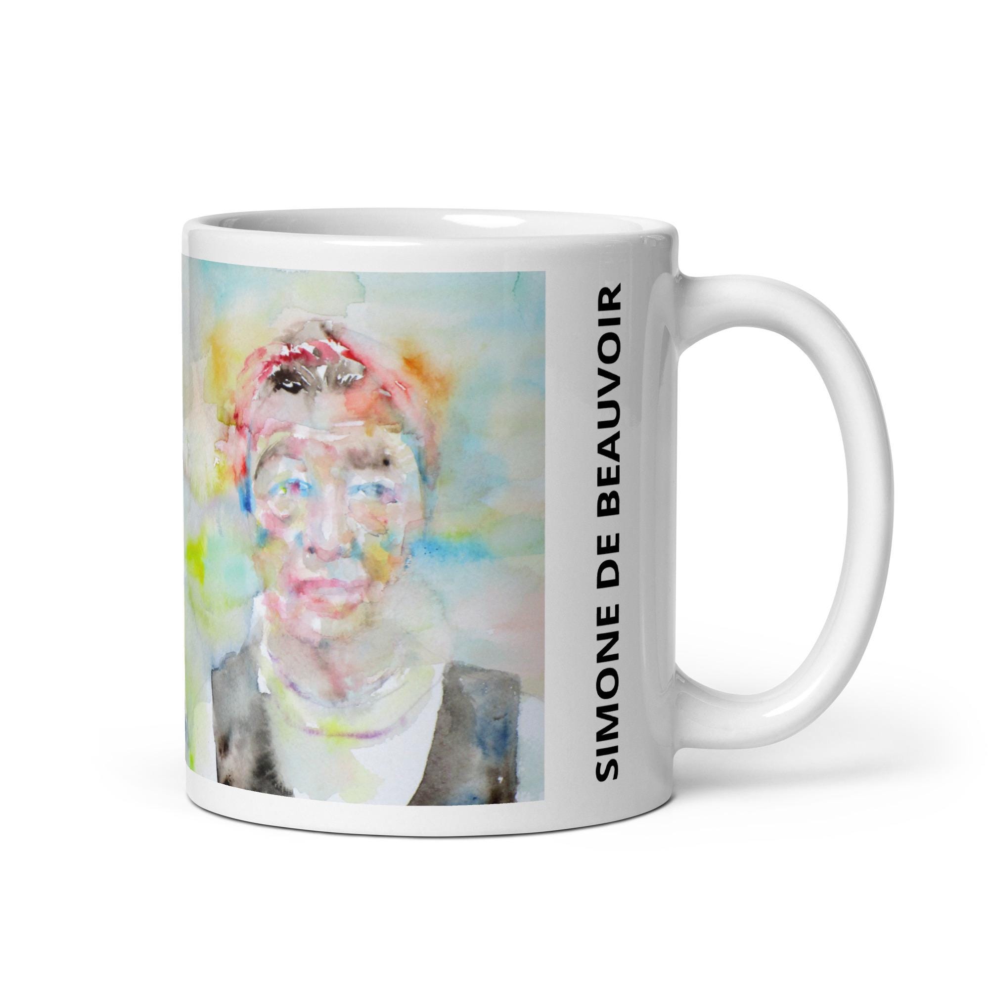 MUG - SARTRE & Simone De BEAUVOIR watercolor portrait - various sizes! white glossy mugs cup cups of coffee breakfast painting picture