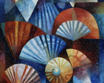 Bunte Muscheln Art Print, Maritime Wanddekoration (Digitaler Download)