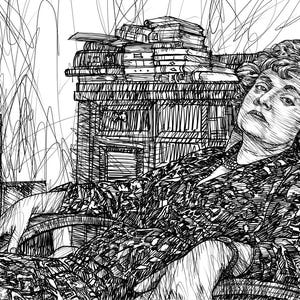 MURIEL SPARK ink portrait  - POSTER - various sizes available! print drawing painting writer author book scottish novel novelist poet