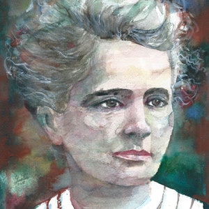 MARIE CURIE watercolor portrait - POSTER - various sizes! art print painting radio scientist radioactivity atom nobel