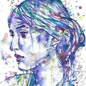VIRGINIA WOOLF watercolor and ink portrait  - poster - various sizes ! art print