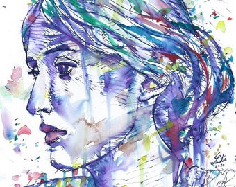 VIRGINIA WOOLF Aquarell und Tusche Portrait - Poster - verschiedene Größen ! Kunstdruck