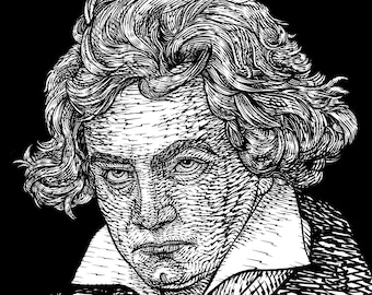 LUDWIG Van BEETHOVEN ink portrait  - POSTER - various sizes available! print drawing art writer composer symphony sonata piano pianist