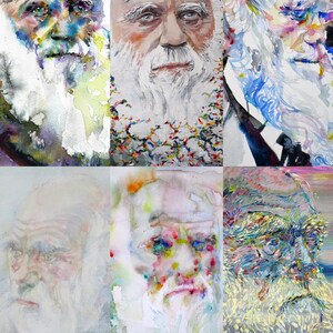 Six Times CHARLES DARWIN - collage POSTER painting - various sizes ! art print