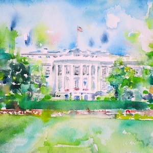 WHITE HOUSE watercolor painting - POSTER -various sizes! print washington u.s.a. dc d.c. american landscape america