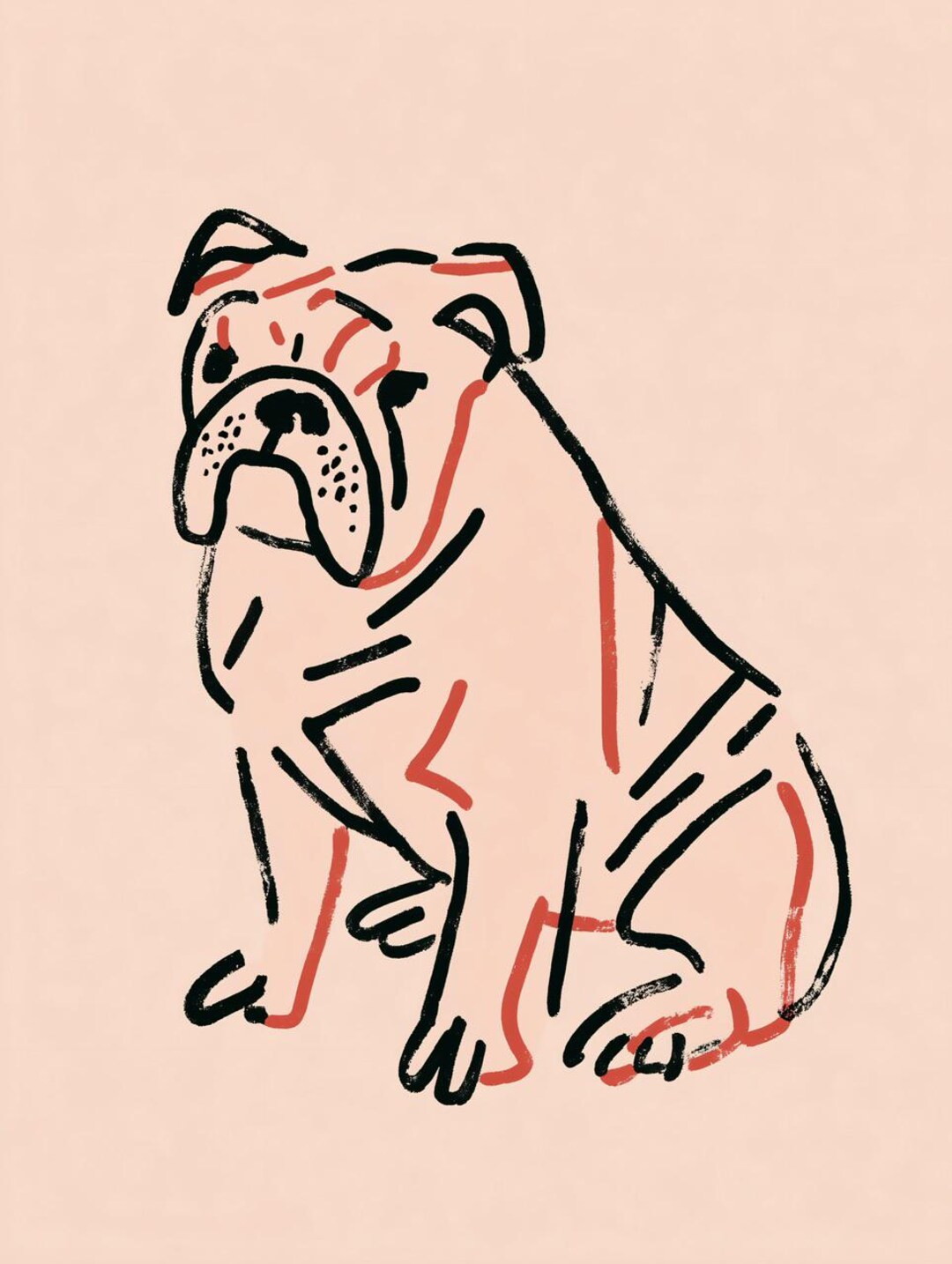 Playful Bulldog Line Sketch Poster, Dog Art Print, Nursery Wall Decor ...