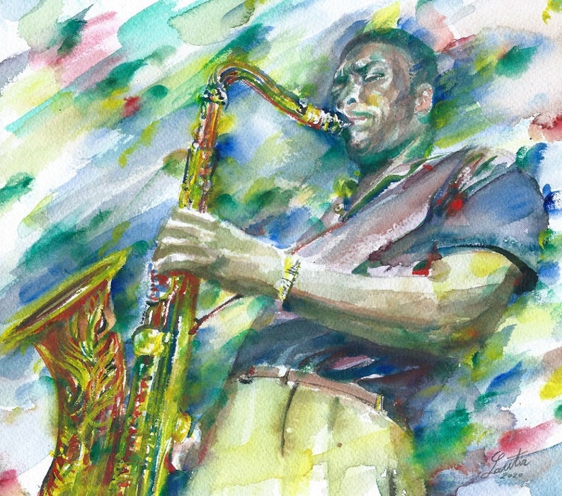 art print sax saxophone various sizes available JOHN COLTRANE watercolor portrait POSTER