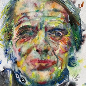 GILLES DELEUZE watercolor portrait - POSTER - various sizes! art print painting drawing writer author philosopher philosophy