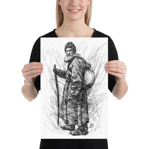 LEO TOLSTOY ink portrait - POSTER -various sizes available! art print lev drawing painting writer book author writing karenina war and peace