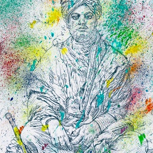 SWAMI VIVEKANANDA watercolor and pencil portrait - Poster - various sizes ! art print