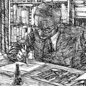 HERMANN HESSE ink portrait - POSTER - various sizes available! art print painting drawing writer author siddharta steppenwolf writing book