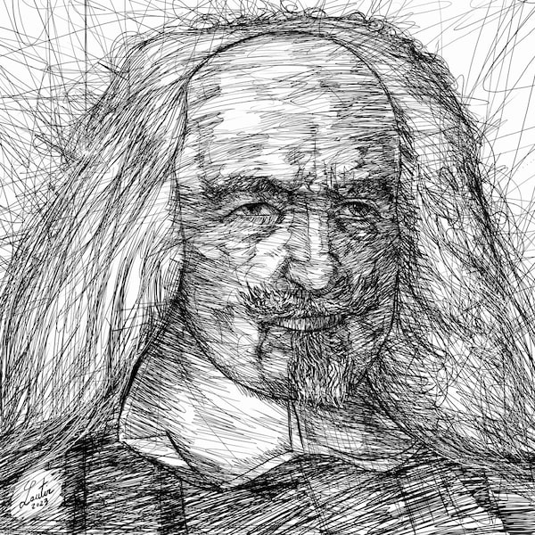 THOMAS HOBBES ink portrait - POSTER - various sizes available! art print painting drawing writer author philosopher leviathan philosophy