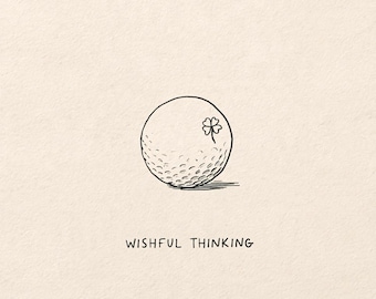 Wishful Thinking Golf Print, Lucky Clover Ball Poster, Funny golfing Wall Decor, Minimalist Golfer Joke Illustration, Digital Download