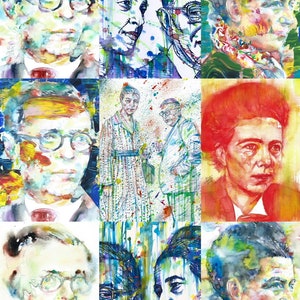 SARTRE and SIMONE De BEAUVOIR - collage Poster painting - various sizes ! art print