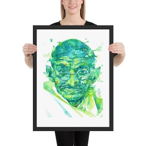 MAHATMA GANDHI watercolor portrait - FRAMED poster - various sizes! art print painting illustration drawing picture guru bapu india indian