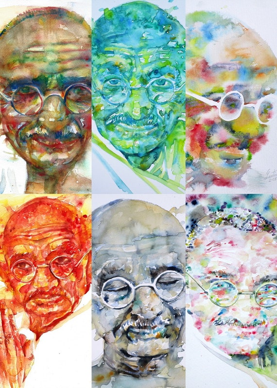 Six Times MAHATMA GANDHI collage pintura varios -