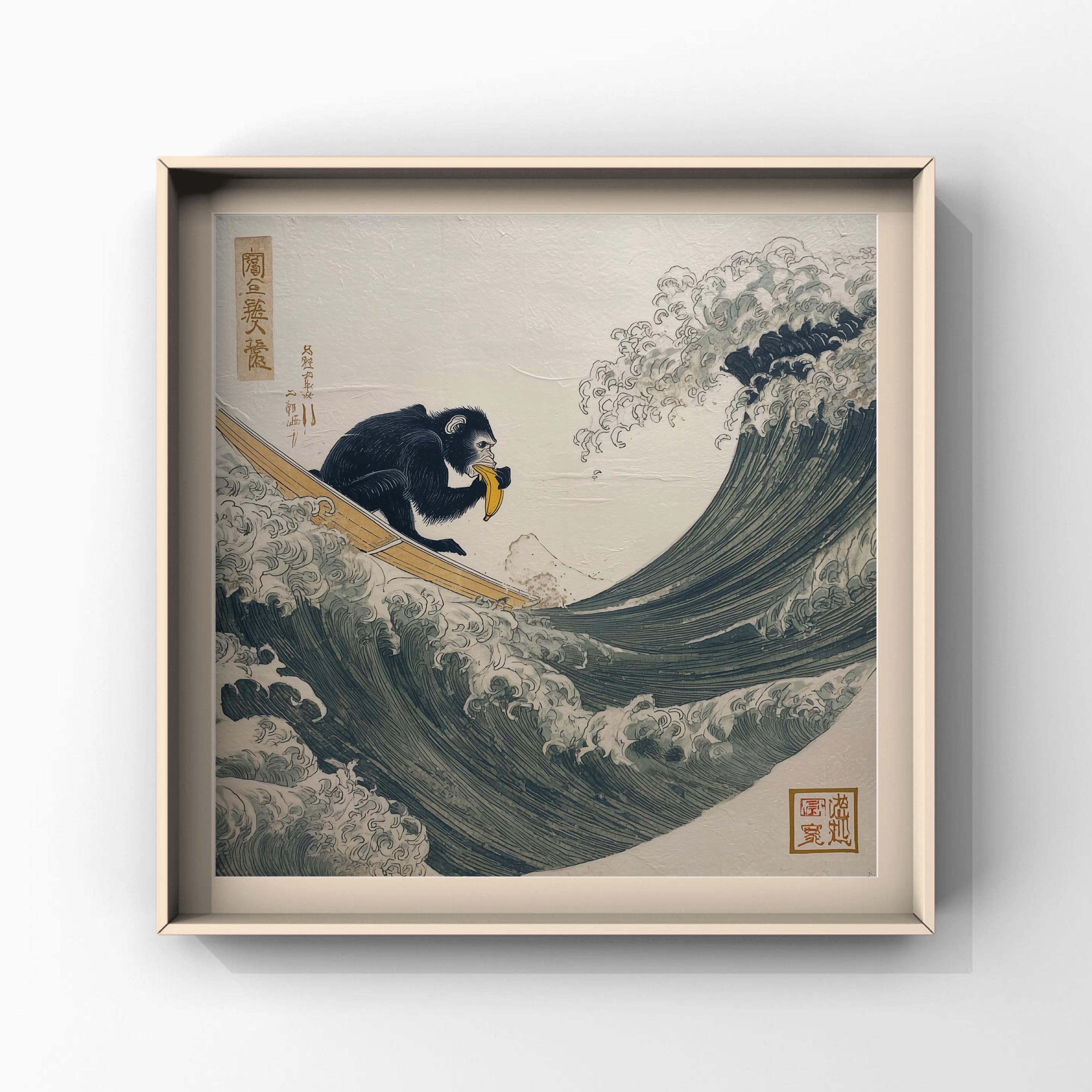 Buy Surfing Monkey Banana Wave Art Print – Whimsical Seascape