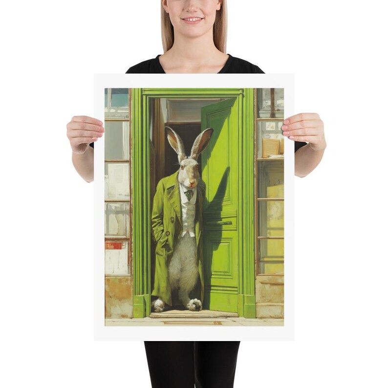 Dapper Rabbit Green Trench Coat Poster Print, Whimsical Fantasy Wall ...