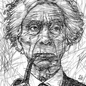 Portrait à l&#39;encre de BERTRAND RUSSELL - POSTER - différentes tailles disponibles ! impression d&#39;art oeuvre d&#39;écrivain oeuvres d&#39;écriture livre peinture dessin illustration