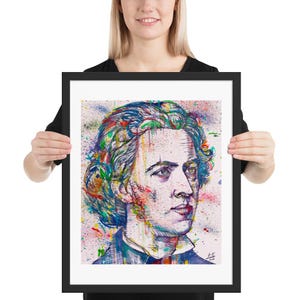 FREDERIC CHOPIN watercolor & ink portrait - FRAMED poster - various sizes! art print painting illustration composer piano pianist classical