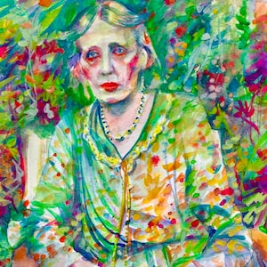 VIRGINIA WOOLF in the garden - watercolor portrait - POSTER - various sizes available! art print modernism writer modernist mrs dalloway