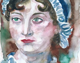 JANE AUSTEN watercolor portrait - POSTER - various sizes available! art print