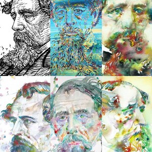 Six Times CHARLES DICKENS - collage POSTER painting - various sizes ! art print