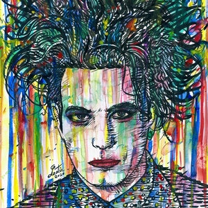 ROBERT SMITH watercolor and ink portrait - POSTER - various sizes! art print painting the cure band