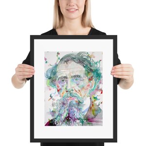 Retrato em aquarela de Charles Dickens - pôster emoldurado - vários tamanhos! Impressão artística, pintura, desenho, Oliver Twist, David Copperfield, escritor