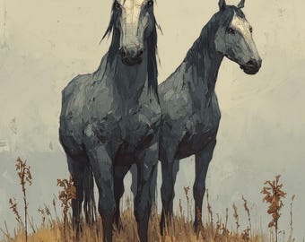 Two Majestic Horses Art Print, Equine Stallion Poster