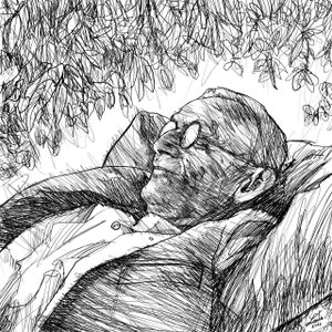 HERMANN HESSE träumend unter Bäumen - Tusche Porträt - POSTER - verschiedene Größen erhältlich! Kunstdruck Zeichnung Siddharta Steppenwolf Malerei