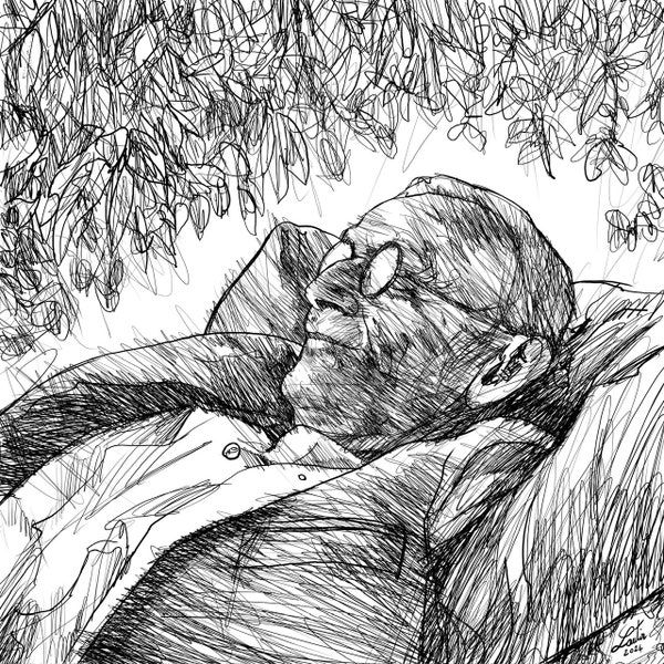 HERMANN HESSE rêvant sous les arbres - portrait à l'encre - POSTER - différentes tailles disponibles ! art print dessin siddharta steppenwolf peinture