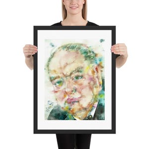 WINSTON CHURCHILL watercolor portrait - FRAMED poster - various sizes! art print painting illustration prime minister uk cigar