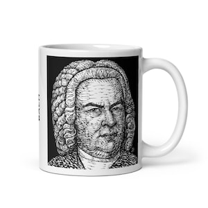 Mug - JOHANN SEBASTIAN BACH ink portrait -various sizes! breakfast mugs cup of coffee art print painting composer symphony suite organ cello