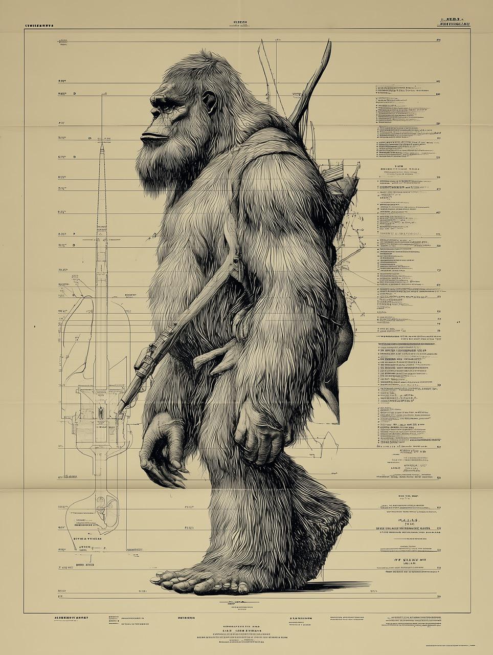 Sasquatch Technical Drawing Poster, Bigfoot Blueprint Wall Art - Etsy