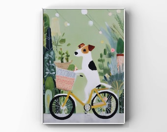 JACK RUSSELL TERRIER on a bicycle | poster print | wall art decor | playful poster | dog poster | dog print | pet dogs | funny dog | dog pet