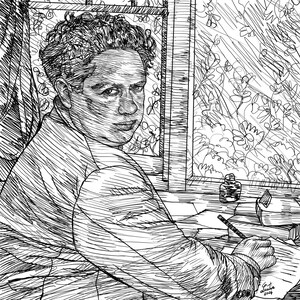 DYLAN THOMAS ink portrait - POSTER - various sizes available! art print painting drawing writer book poet poetry author illustration