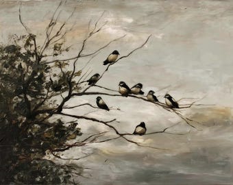 Birds on Branches Poster Print, Vintage Wall Art Decor