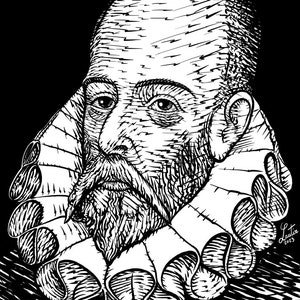 MIGUEL De CERVANTES ink portrait - POSTER - various sizes available! art print writer don quixote quixot chischiotte quichotte sancho panza