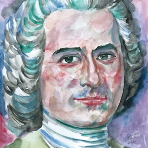 Jean-JACQUES ROUSSEAU watercolor portrait  - POSTER - various sizes ! art print philosopher philosophy enlightenment french revolution