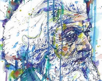 FREDERICK DOUGLASS watercolor and ink portrait  - POSTER - various sizes ! art print