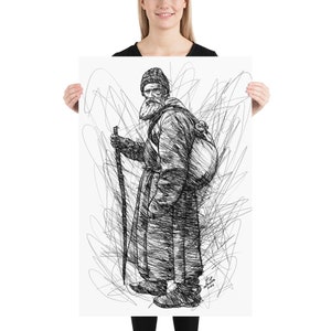 LEO TOLSTOY ink portrait - POSTER -various sizes available! art print lev drawing painting writer book author writing karenina war and peace